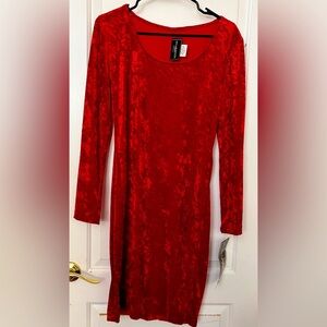 Vtg Molly Malloy red Crushed Velvet Long Sleeve Aline Dress Sz  10